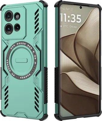 Produktbild von Magnetisch Hülle für Motorola Edge 50, Hybrid PC TPU Bumper Stoßfestes Loch Wärmeableitung Handyhülle Grün