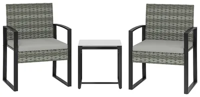 Obrázek produktu pro Bistro set s polštáři, PE ratan, skleněná deska