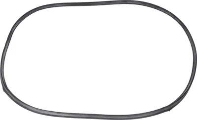 A black rubber seal, shaped like an oval with a slightly flattened top and bottom, is centered on a white background. The seal appears to be a replacement part for an appliance.