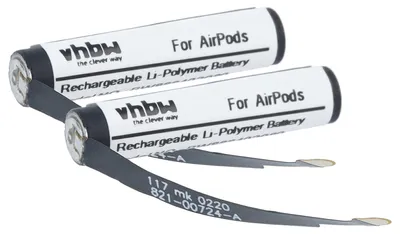 Produktbild von vhbw 2x Akku kompatibel mit Apple AirPods 2. Generation, 1. Generation Wireless Headset Kopfhörer (25 mAh, 3,7 V, Li-Ion)