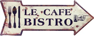 Produktbild von Blechschild LE CAFE BISTRO Vintage Pfeil Nostalgie Antik-Stil Geprägt 50x19cm