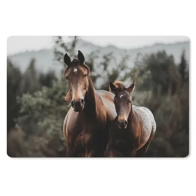 Produktbild von MuchoWow® Schreibtischunterlage Pferde - Wald - Berge 60x40 cm - XXL Mauspad - Großes Mauspad