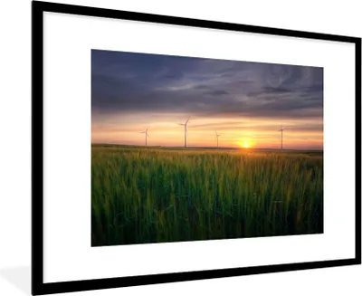 Produktbild von MuchoWow® Gerahmtes Poster Windmühle - Sonne - Gras 90x60 cm - Poster mit Schwarzem Bilderrahmen Wandposter Rahmen Foto Bilder - Wanddekoration - Fotos