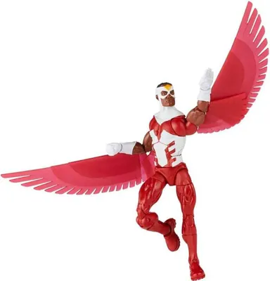 A Hasbro Marvel Legends Retro Falcon action figure is shown in a dynamic pose against a white background.