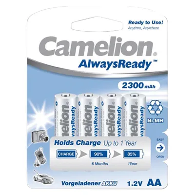 Produktbild von Camelion NH-AA2300ARBP4, Wiederaufladbarer Akku, AA, Nickel-Metallhydrid (NiMH), 1,2 V, 4 Stück(e), 2300 mAh