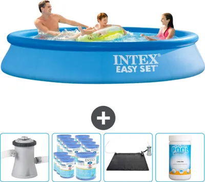 Produktbild von Intex runder aufblasbarer Easy Set-Schwimmpool – 305 x 61 cm – Blau – inklusive Pumpe Filter - Solarmatte - Chlor