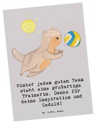 Produktbild von Mr. & Mrs. Panda Postkarte Volleyball Trainerin - Grau Pastell - Geschenk, Sportart, Teamgeist, Ansichtskarten, Grußkarte, Unterstützung, Leidenschaft, Fotokarte