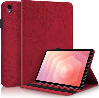 Produktbild von Für Samsung Galaxy Tab S11 aufstellbare Baum Muster Kunstleder Hülle Tasche Rot