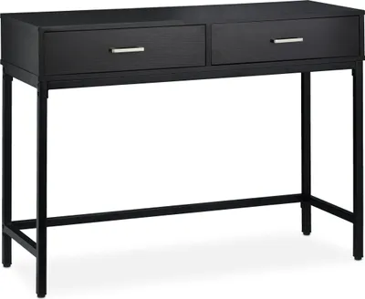 Zdjęcie produktu dla Stolik konsolowy Relaxdays, stolik do przedpokoju z 2 szufladami, wymiary: 81 x 110 x 42 cm, wąski stolik pomocniczy, do przedpokoju i salonu, czarny