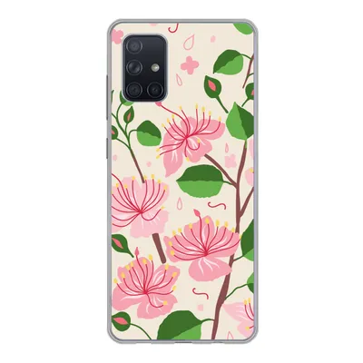 Produktbild von MuchoWow® Handyhülle Schutzhülle Hülle für Samsung Galaxy A51 Blume - Rosa - Blatt - Muster Silikon Softcase Handy Hülle - Schutzabdeckung