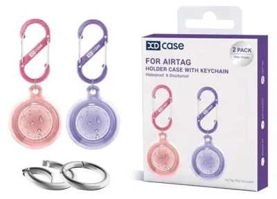 Zdjęcie produktu dla INF (2-pack) Pełne wodoodporne etui TPU z brelokiem, kompatybilne z Apple AirTag, różowe, 360° ochrona