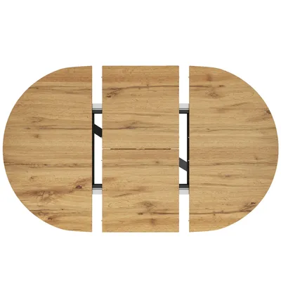 Produktbild von Flieks Ausziehsbarer Esstisch, Rund-Oval Tisch, Esszimmertisch mit X-Metallgestel, Verstellbare Füße, Küchentisch 100-140x100x75.5cm, Holzfarben