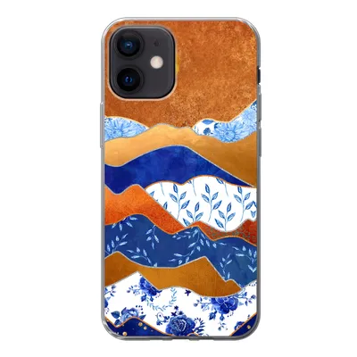 Produktbild von MuchoWow® Handyhülle Schutzhülle Hülle für iPhone 12 Delfter Blau - Gold - Blumen Silikon Softcase Handy Hülle - Schutzhülle