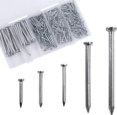 Produktbild von OMOTOOL Stahlnägel Sortiment (280 Stück), verzinkte Betonnägel zum Aufhängen von Bildern und Holzarbeiten, Fotonägel, geeignet für Trockenbau und Kief