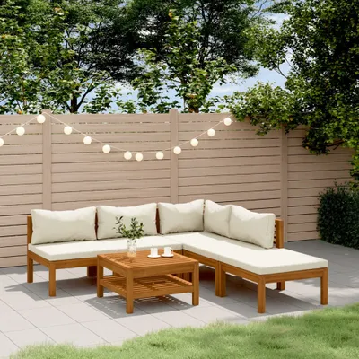 Produktbild von Schlichtes 6-tlg. Garten-Lounge-Set mit Creme Kissen Massivholz Akazie - 1472340