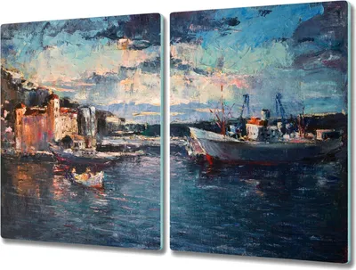 Produktbild von Coloray Herdabdeckplatte 2x40x52 cm Schneidebrett Kochplattenabdeckung Küchenbrett Hackbrett - Seehafen