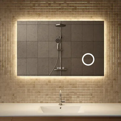 Image de Miroir de salle de bain LED Mirlux - 110 x 70 cm - Rectangulaire, sans cadre - 3 modes d'éclairage réglables - Fonction anti-buée - Étanchéité IP44 ettactile