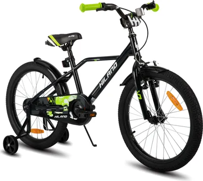 Produktbild von HILAND, 20 Zoll, Kinderfahrrad, mit StützrädernHandbremse, Rücktrittbremse, für Mädchen, Jungen, ab 4 5 6 7 8 Jahre, Schwarz