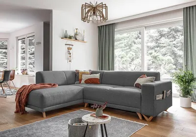 Image de MIUFORM Classy Sophie - Canapé d'angle avec fonction lit et coffre de lit L-FORME GAUCHE - 250x192cm - Gris foncé - Canapé-lit Canapé