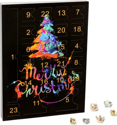 Produktbild von VALIOSA Merry Christmas Mode-Schmuck Adventskalender mit 1 Kette, 3 Armbänder, 20 Charms, das besondere Geschenk für Mädchen, Frauen & beste Freundin, schwarz, 24-teilig (1 Set)