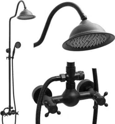 Produktbild von Duschset Duschsystem Regenduschset mit Kopfbrause Handbrause für Bad Schwarz