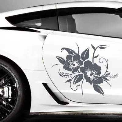 Produktbild von Aufkleber - 2er Set Autoaufkleber "Hibiskusblüten" je 30cm x 36cm anthrazit - Tuning Carystyling Heckscheibe Auto