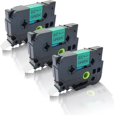 Produktbild von Print-Klex 3x Schriftbänder kompatibel kompatibel mit Bother Ptouch TZE-741 P-Touch H75 H 75S P700 P750 Series P 750 TDI P750W RL700S 12mm x 8 m Schwarz/Grün Label Tape laminiert