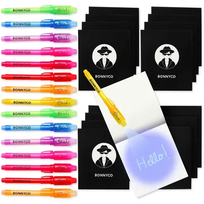 Produktbild von Unsichtbarer Stift Geheimtinte UV-Stift Set - 16 Sets - 8 Farben - Mitgebsel für Kinder