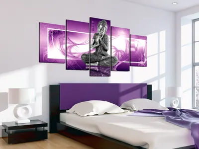 Produktbild von Akustikbild Buddha 200x100 cm Bilder Akustikschaum Hochleistungsschallabsorber Schallschutz Leinwand 5 tlg Wandbild Raumakustik Schalldämmung 020113-278