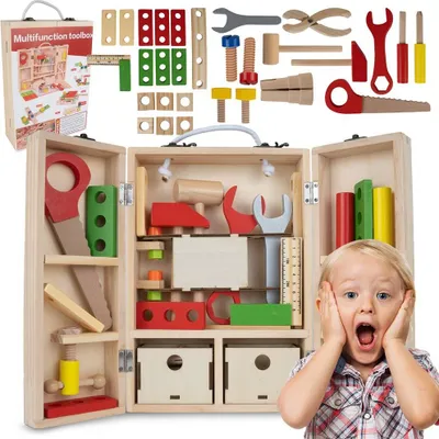 Obrázok produktu pre Malplay Toolbox s náradím v drevenom kufríku + s príslušenstvom Role Play Handyman pre deti od 3 rokov