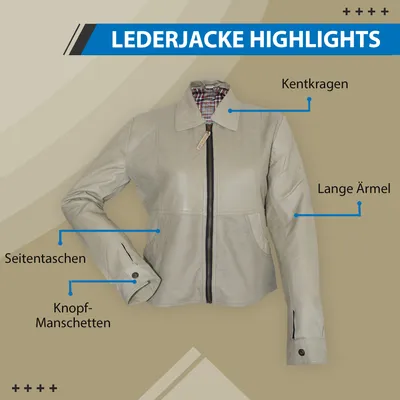 Produktbild von German Wear, Damen Lederjacke Trend Fashion echtleder Jacke aus Lamm Nappa Leder beige, Größe:44