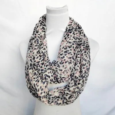 Produktbild von Damen Loop Schal Floral rosa/grau 180x50cm Leicht Sommer, A0507