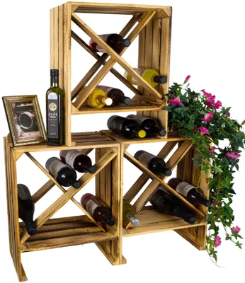 Produktbild von 3er Set Weinregal "X" geflammt Weinschrank Flaschenregal Weinablage Holzkiste Weinkistenregal Holzregal