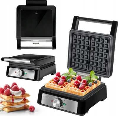 Produktbild von Waffeleisen stark schwarz 2 große Waffeln MPM MGO-41/C 1600W
