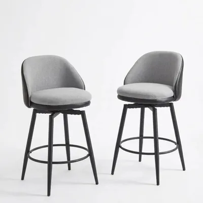 Immagine prodotto di Sgabelli da bar moderni - Set da 2 - Altezza 66 cm - Con schienale - Seduta imbottita - Gambe in metallo - Rivestimento in ecopelle e tessuto - Ideali per isole cucina e banconi - Colore grigio