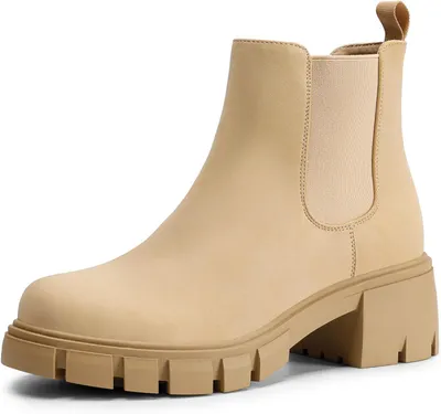 Productafbeelding van Elastische enkellaarsjes voor dames in naaktkleur, maat 38 EU, met blokhak van 6 cm