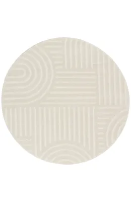 Produktbild von Kurzflor Teppich, Rund, Wohnzimmer, Boho Geometrisch -Weiß - Ø120 cm (rund) - Moderner Superweicher Teppich