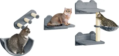 Produktbild von PawHut Katzen Kletterwand 4 tlg. Klettern Katzenkratzbaum mit Kaztentreppe, Hängematte, Sprungplatt, Wandkratzbaum, Wand Katzenmöbel für Katzen bis 5
