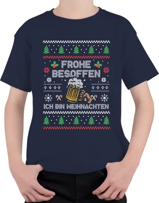 Produktbild von Frohe Besoffen Lustiger Weihnachtsspruch - Weihnachten Weihnachtsgeschenk Christmas Uni Kinder T-Shirt, Navy, 116