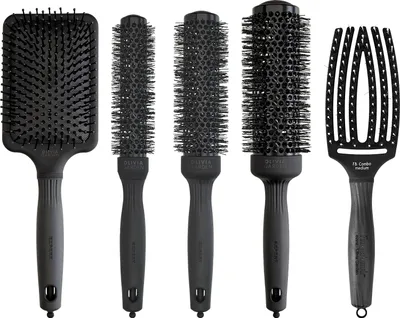Produktbild von Olivia Garden Black Label Bürstenset, 5-teilig, Schwarz, Rundbürsten Größen 25/35/45