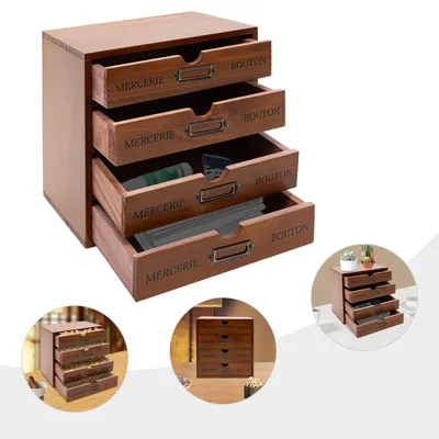 Zdjęcie produktu dla Drewniany organizer na biurko, retro i piękny drewniany organizer na biurko, organizer na biurko z 4 szufladami