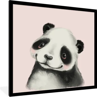 Produktbild von MuchoWow® Gerahmtes Poster Panda - Kinder - Rosa 40x40 cm - Poster mit Schwarzem Bilderrahmen Wandposter Rahmen Foto Bilder - Mit Rahmen - Wanddekoration Schlafzimmer