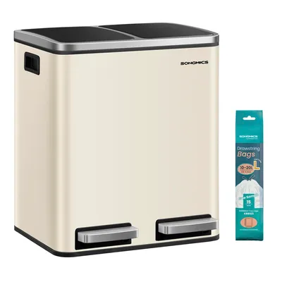 Produktbild von SONGMICS Mülleimer Küche, 2 x 15 Liter, Mülltrennsystem 2 Fächer, Abfalleimer, Treteimer, für gelben Sack