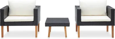 Obrázok produktu pre vidaXL 3-dielna záhradná obývacia súprava s vankúšmi Poly Rattan Black