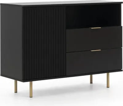Produktbild von Kommode Schwarz 107 cm mit Schubladen – Modernes Highboard TV-Schrank Sideboard für Wohnzimmer & Schlafzimmer | NUBIA DESIGN MÖBEL