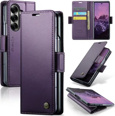 Produktbild von Lederhülle für Samsung Galaxy Z Fold 7 Brieftasche Kartenfach Schutzhülle mit Standfunktion Lila