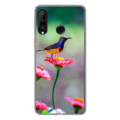 Produktbild von MuchoWow® Handyhülle Schutzhülle Hülle für Huawei P30 Lite Nahaufnahme eines Kolibris auf rosa Blüten Silikon Softcase Handy Hülle - Handyhülle