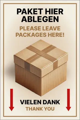 Produktbild von Hinweisschild Pakete hier ablegen 30x20cm Alu/Dipond Paketbox Schild Leave packages here