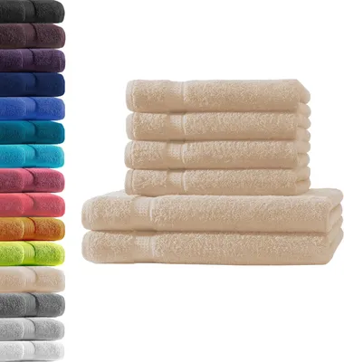 Produktbild von Handtuchset 6-teilig, beige, 100 % Baumwolle, 500 g/m², für Sauna