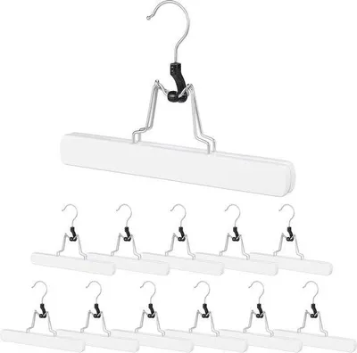 Zdjęcie produktu dla Drewniane wieszaki – 12 sztuk – obrotowe haczyki – wymiary: 17 x 25 x 2,3 cm – wieszaki na spodnie – białe